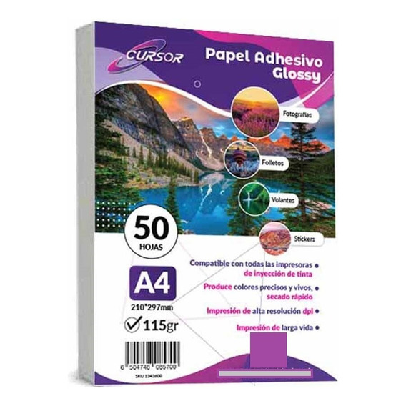 Papel Fotográfico Adhesivo A4 115gr Pack X 50 Un. 