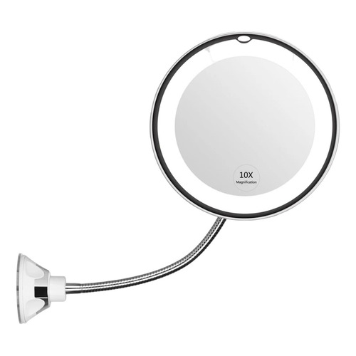 Espejo Flexible Plegable Luz Led Aumento 10x Redondo Jg-788 Color del marco Blanco