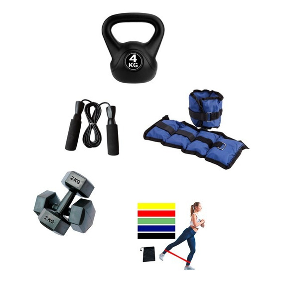 Kit Set Entrenamiento Ejercicios Varios Pesa Rusa Mancuerna