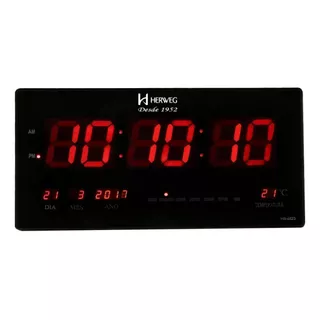 Reloj De Pared Digital Herweg Led Con Temperatura Roja