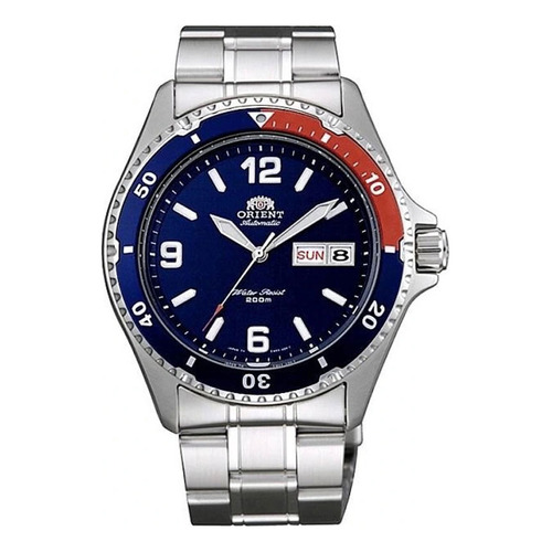 Reloj Orient Faa02009d Hombre Automático Diver 200m Color de la malla Plateado Color del bisel Azul y Rojo Color del fondo Azul