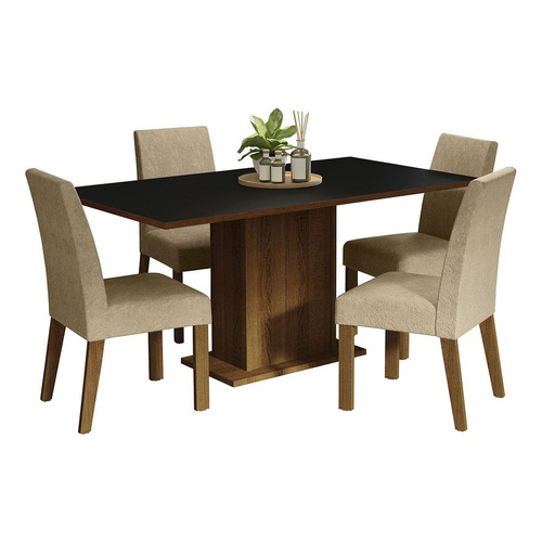 Juego Comedor Mesa 4 Sillas Keila Madesa Color Marron/Negro/Imperial