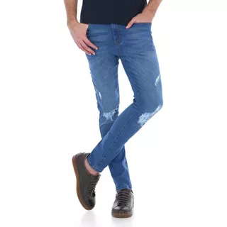 Pantalón Jeans Hombre Mezclilla Skinny Fit Roto Destrucción