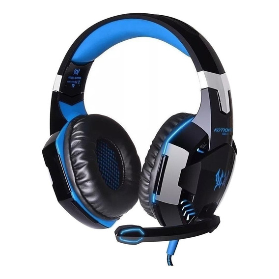 Fone de ouvido over-ear gamer Kotion G2000 preto e azul com luz LED