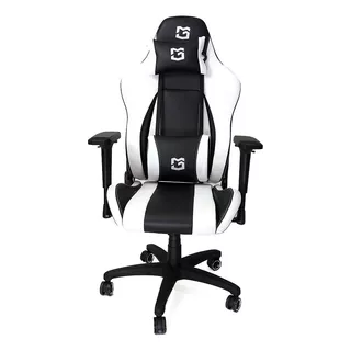 Silla Gamer Poseidon Brazos 4d Reclinable 180° Premium 150kg Color Blanco Con Negro Material Del Tapizado Pu + Textil