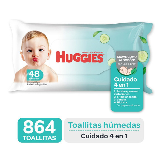 Toallas Humedas Huggies Cuidado 4 En 1 X48 Caja Pack X 18