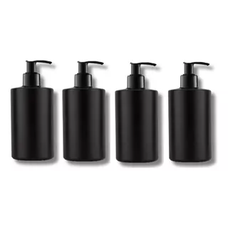 Kit 4 Dispensadores Negro Mate Plástico,jabón,shampoo. 250ml