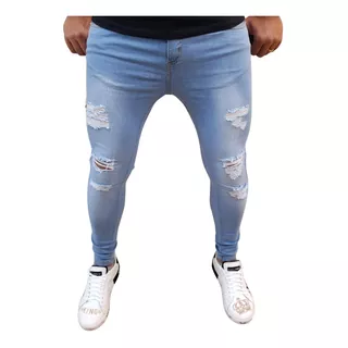 Calca Jeans Masculina Rasgada Stretch Lycra Slim Premium Top