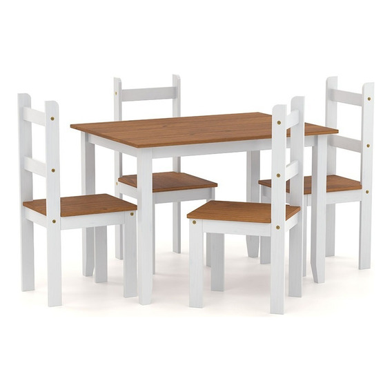 Juego De Comedor Mesa + 4 Sillas Madera Maciza - Lcm Color Blanco/Roble