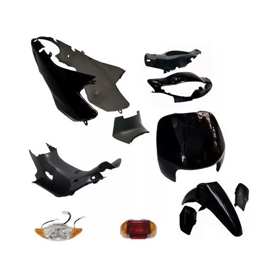 Kit Plasticos Honda Biz 105 12 Piezas Negro + Kit Faros