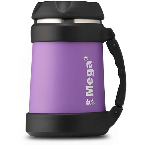 Termo De Comida 600ml Mega Maxx + Tenedor Acero Inoxidable Color Morado