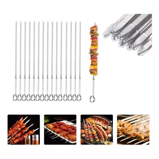 15 Pinchos Para Barbacoa De Acero Inoxidable Brochetas 43cm