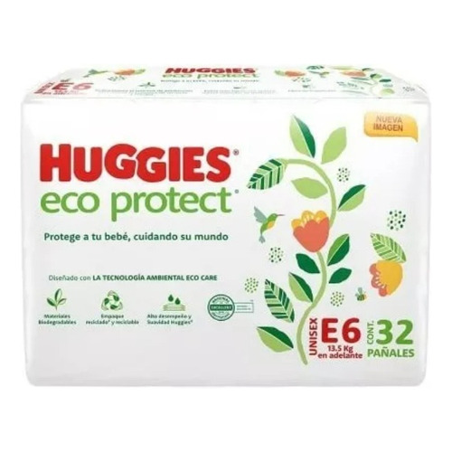 Pañales Huggies Eco Protec Etapa 6 Unisex 32 Pzas Género Sin género Talla Extra grande (XG)