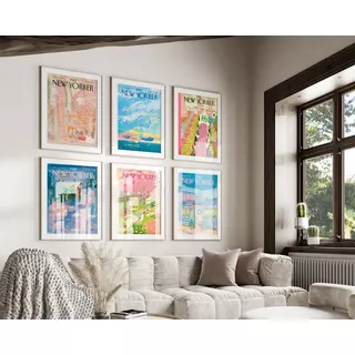 Set X6 Cuadros Completos 33x43 Cm New Yorker N2 Murales Deco