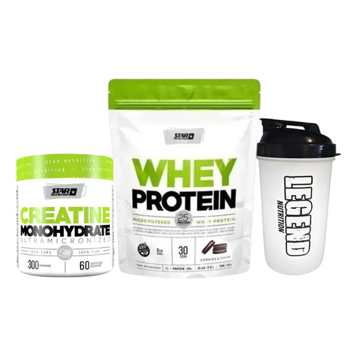 Star Nutrition Whey Protein Cookies And Cream 908g Com Creatina 100% Pura 300g Y Vaso Legend 600ml