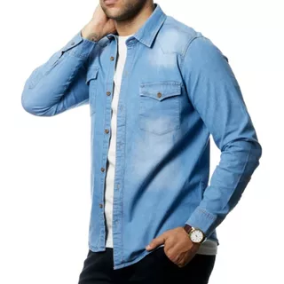 Camisa Hombre De  Jeans Elastizada Manga Larga Be Yourself  