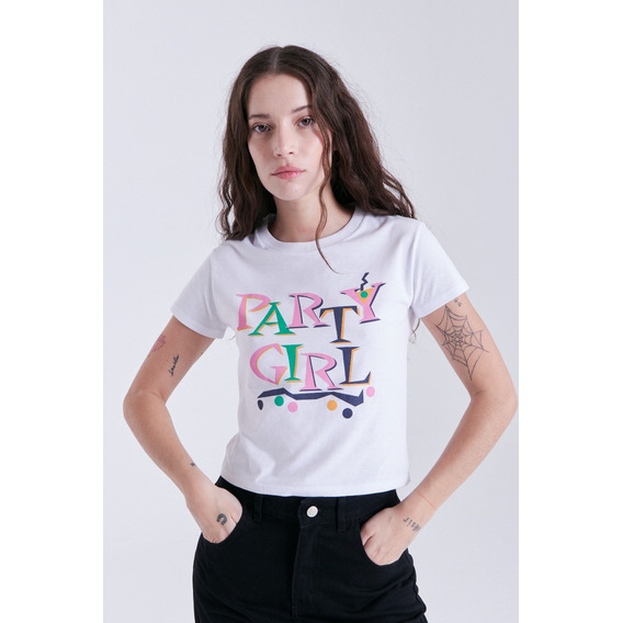 Remera Party Girl Cher Mix Off White Mujer De Algodón