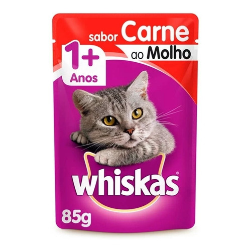 Alimento Whiskas 1+ Whiskas Gatos  para gato adulto todos los tamaños sabor carne en salsa en sobre de 85g