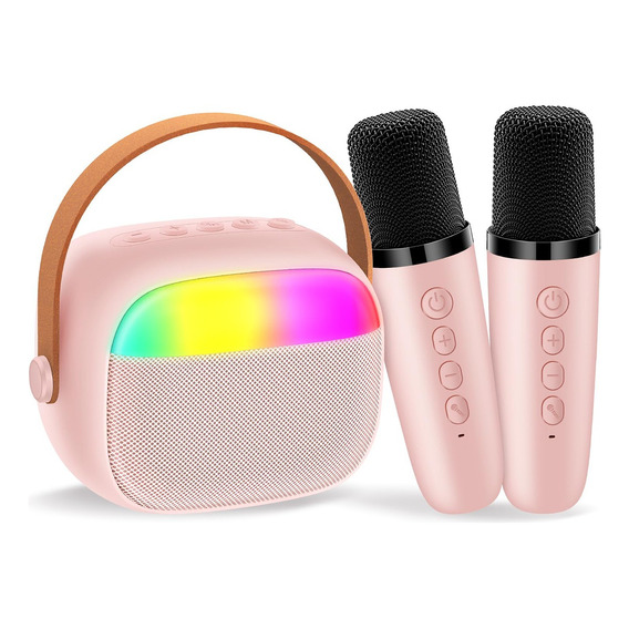 2 Micrófonos Karaoke + Bocina Bluetooth Portátil Para Niños