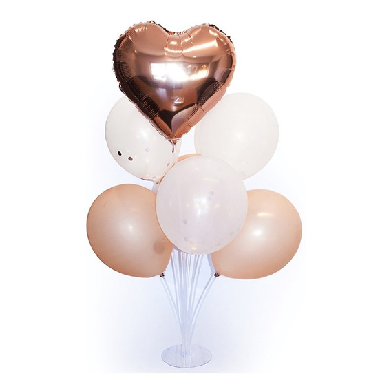 Set 7 Globos Rose Gold Con Base Cotillón Activarte