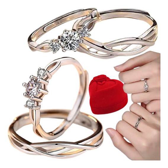 Anillos Para Parejas Corona Promesa Ajustable Conjunto