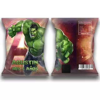 Bolsitas Chip Bag Hulk X 10 Personalizadas Fiesta Cumple