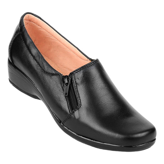 Zapato Confort Cuña Mujer Negro Piel Stfashion 20203700