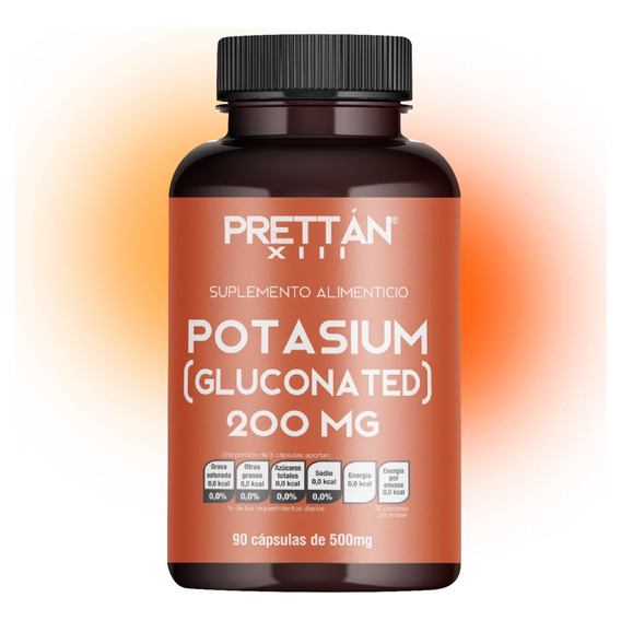 Gluconato De Potasio Suplemento 200mg 90 Caps 500mg Prettan Sabor Sin Sabor