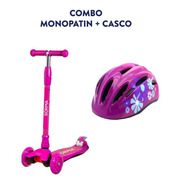 Combo Casco + Monopatín Infantil Manubrio Ajustable 4 Ruedas