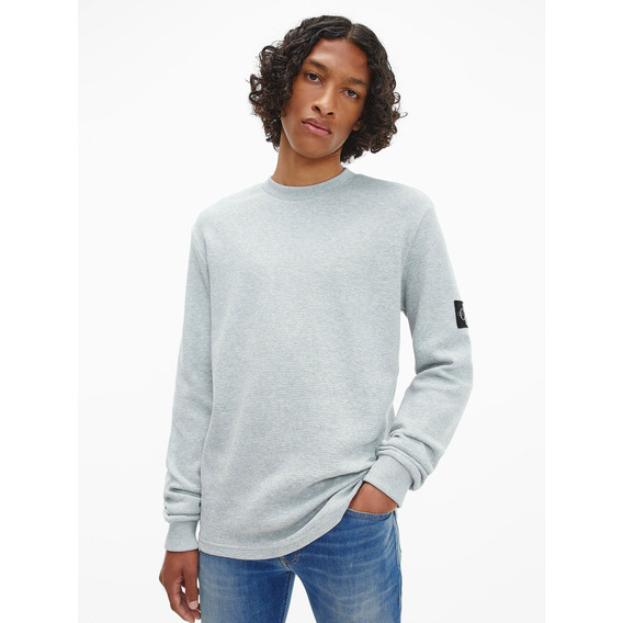 Polera Ls Badge Waffle Gris 610 Hombre Calvin Klein