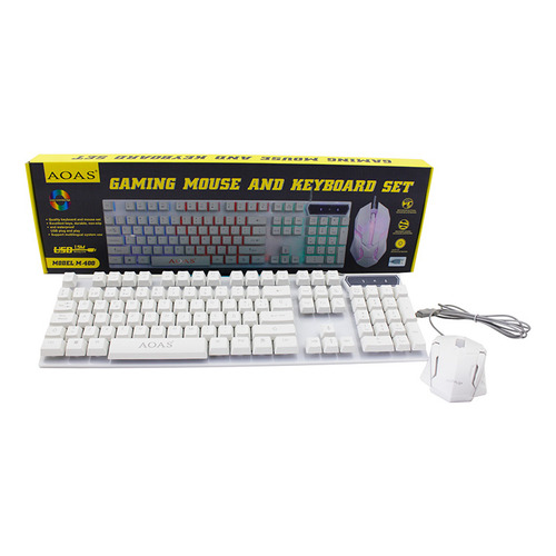 Kit de teclado y mouse gamer Aoas M-400 Portugués Brasil de color blanco