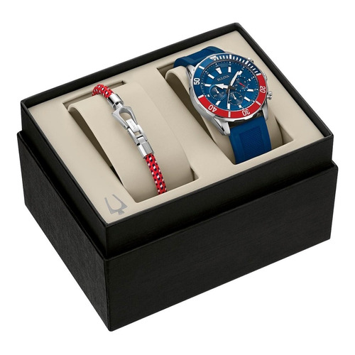 Reloj Bulova Original P/hombre Box Set Exclusivo Time Square Color de la correa Azul Color del bisel Bicolor Rojo/Azul Color del fondo Azul