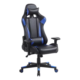 Silla De Escritorio Nch Pro Ultimate Af-c5902 Gamer Ergonómica  Negra Y Azul Con Tapizado De Cuero Sintético