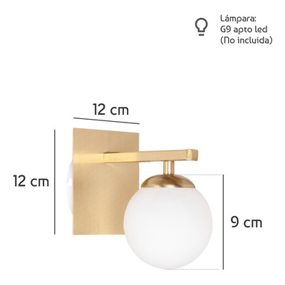 Aplique 1 Luz Elyn Dorado Globo Opal Apto Led G9 Deco