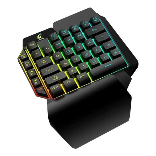 Teclado De Una Mano Gamer Negro Con Luz Rgb