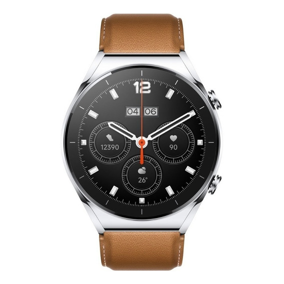 Xiaomi Watch S1 1.43" caja de  acero inoxidable  plateada, malla  marrón de  cuero
