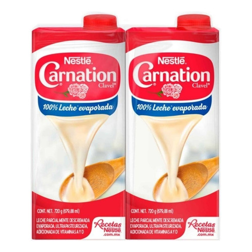 Leche Evaporada Carnation Clavel Nestlé 2 Pzas De 720 G C/u