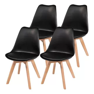 Kit Com 4 Cadeiras Leda Preta - Charles Eames Com Almofada