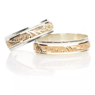 Par Alianzas Anillos Bodas Plata 925 Y Oro 14kt California 