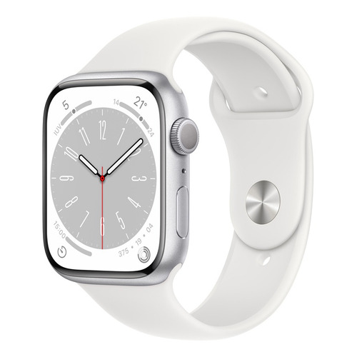 Apple Watch Series 8 GPS - Caja de aluminio plata 45 mm - Correa deportiva blanca - Patrón - Distribuidor autorizado