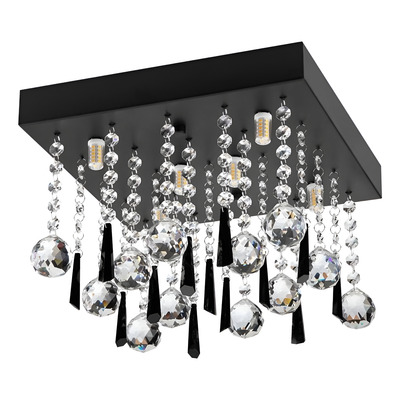 Plafon Cairel Cristal 6 Luces Lluvia Black Apto Led G9 Pal Negro