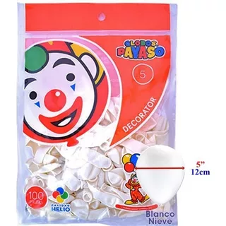 Globo Latex Decorator Redondo N° 5 Payaso C/100 Piezas Color Blanco