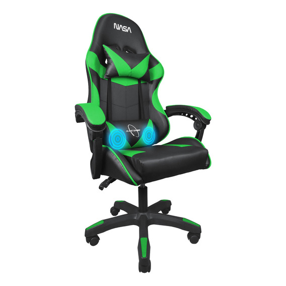 Silla Gamer Nasa Escritorio Ergonómica Ajustable Masajeadora Color Verde Material Del Tapizado Cuero Sintético Pu