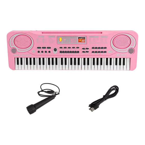 Piano Eléctrico Para Niños Micrófono Teclado Música Digital Color Rosa
