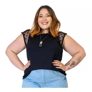 Blusa Bata Laço Nas Costas Detalhes Tule Feminina Plus Size