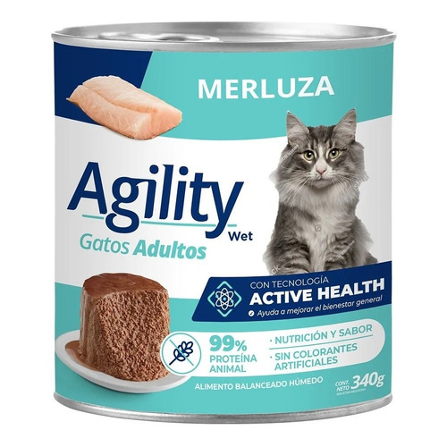 Alimento húmedo Agility para gato adulto sabor merluza en lata de 340 g