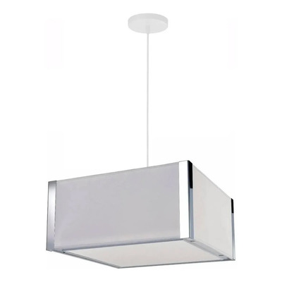 Colgante Cuadrado Blanco Con Acero Apto Led Luz Desing