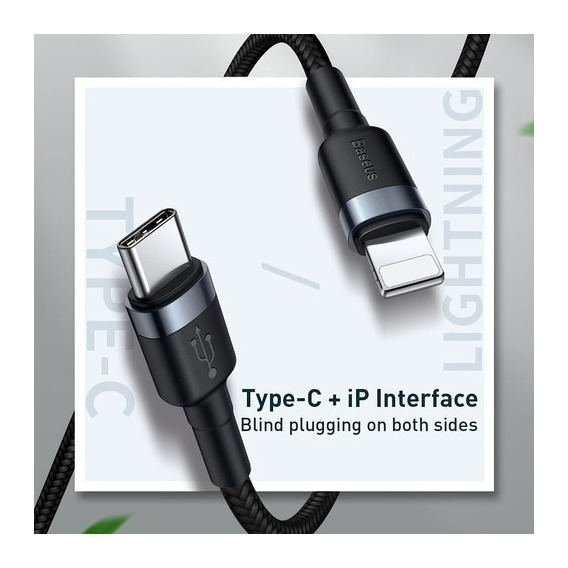 Cable para iPhone tipo C Lightning Baseus Pd, cargador rápido de 18 W, color negro