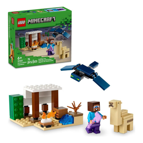 LEGO® Minecraft® La Expedición de Steve al Desierto, juguete de construcción ambientado en el bioma Desierto con una minifigura de Steves 21251