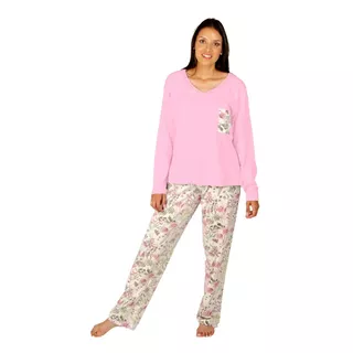 Pijama Invierno Cuello V Pantalón Estampado Lanzilen